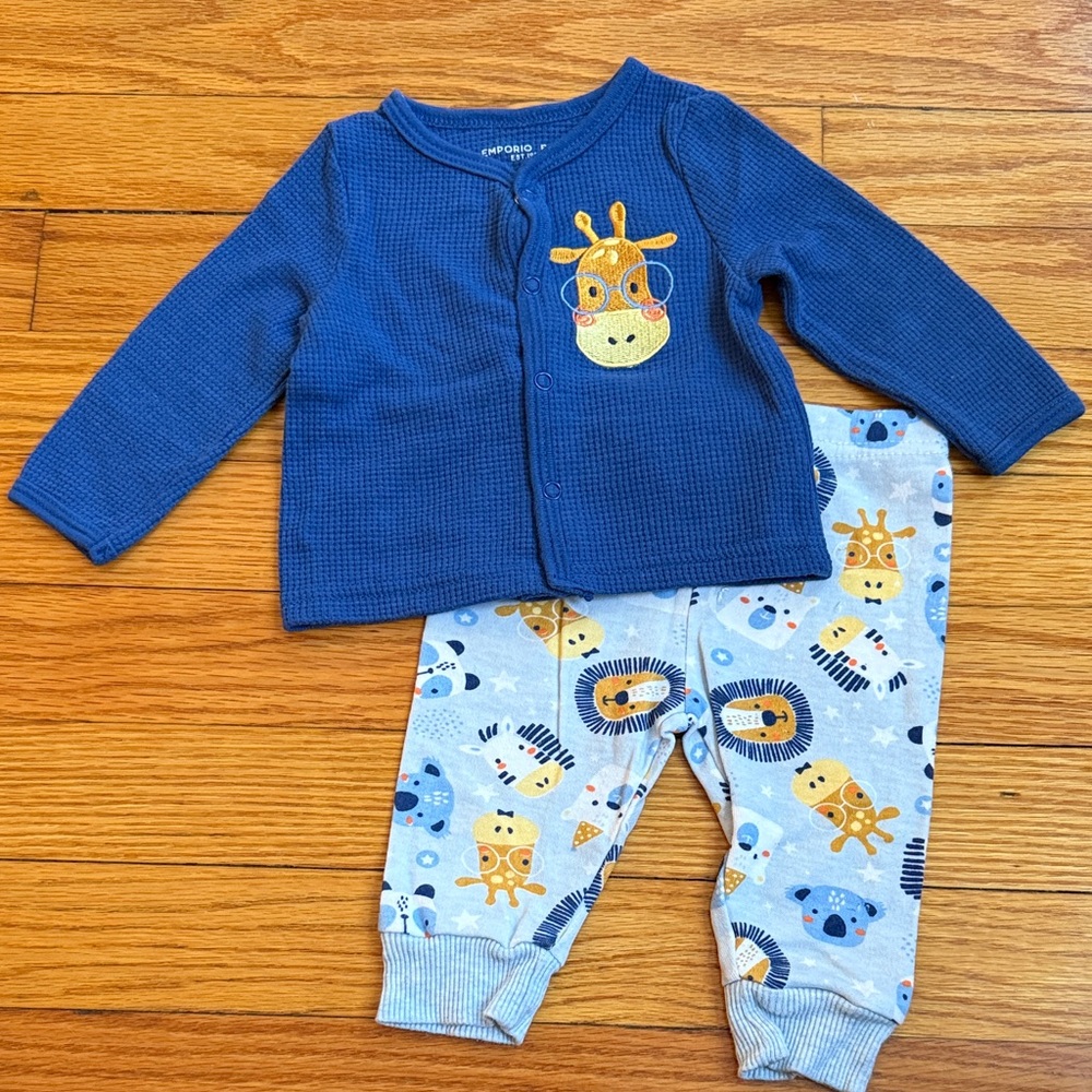 Emporio Baby Blue Baby Set with Giraffe and Animal Print